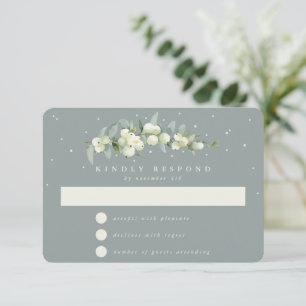 Cartão RSVP Casamento de Seafoam Green Snowberry+Eucalyptus Ga