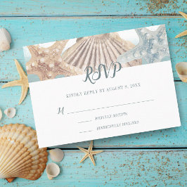 Cartão RSVP Casamento de Seashell com Starfish de praia tropic