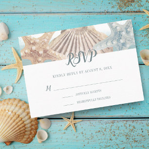 Cartão RSVP Casamento de Seashell com Starfish de praia tropic