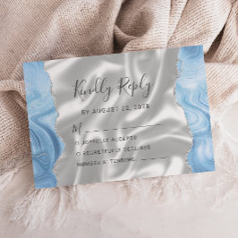 Cartão RSVP Casamento de Seda Branca com Agata Azul de Prata B