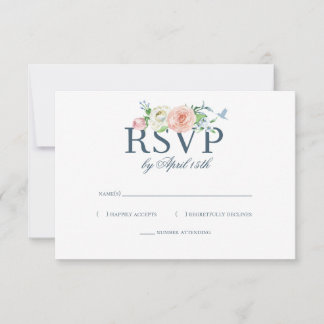 Cartão RSVP Casamento de Seersucker com Beija-flor Floral em A