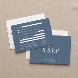 Cartão RSVP Casamento de serifa azul Elegante e casamento