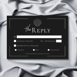 Cartão RSVP Casamento de Shell Preto e Branco com Tipografia M