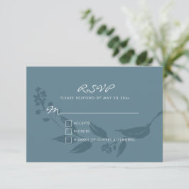 Cartão RSVP Casamento De Silhueta Azul De Teal Botânico Elegan