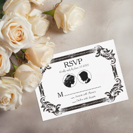Cartão RSVP Casamento de Silhueta Vintage Negra com Tipografia