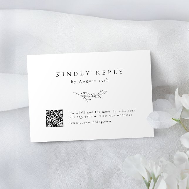 Cartão RSVP Casamento de simples elegância botânica com código (Simple elegance botanical greenery QR code wedding RSVP Card)