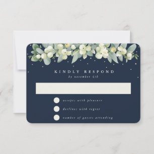 Cartão RSVP Casamento de Snowberry/Eucalyptus Garland Marinho 
