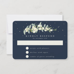 Cartão RSVP Casamento de Snowberry/Eucalyptus Garland Marinho 