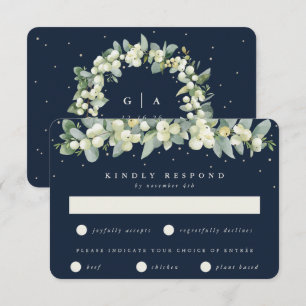 Cartão RSVP Casamento de Snowberry/Eucalyptus Garland Marinho 