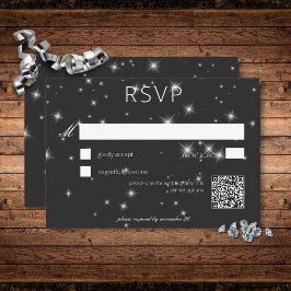 Cartão RSVP Casamento de Sparkle Black Winter Modern
