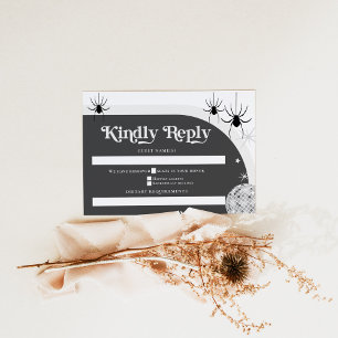 Cartão RSVP Casamento de Spiders e Bola de Disco Retro Hallowe