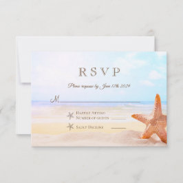 Cartão RSVP Casamento de Starfish de Praia Tropical Moderna