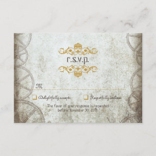 Cartão RSVP Casamento de Steampunk, Vintage Industrial