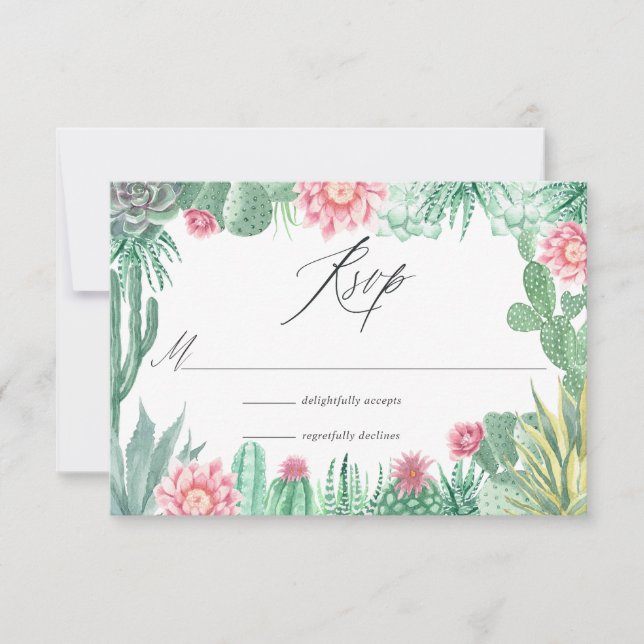Cartão RSVP Casamento de Succulents de Aquarela (Frente)