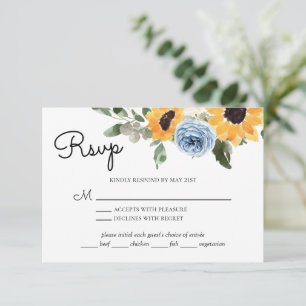 Cartão RSVP Casamento de Sunflower Dusty com escolha de refeiç