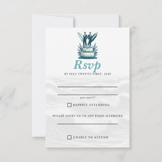 Cartão RSVP Casamento de surfs (Frente)