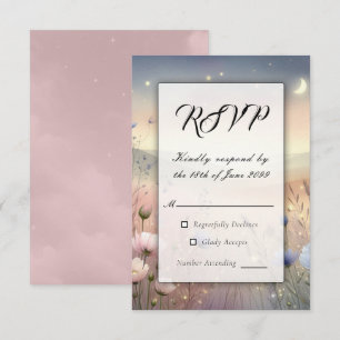 Cartão RSVP Casamento de sussurros de flor selvagem lunar