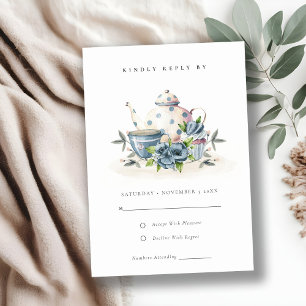 Cartão RSVP Casamento de Taça Floral Azul Aqua Azul Elegante