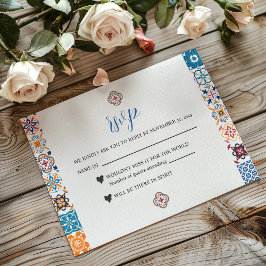 Cartão RSVP Casamento de Talavera Colorful Floral Fiesta