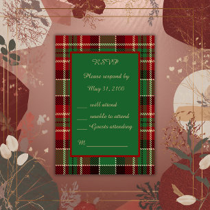 Cartão RSVP casamento de tartan celta escocês vermelho-verde