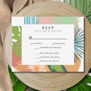 Cartão RSVP Casamento de Teal de Coral Abstrato Tropical Negri