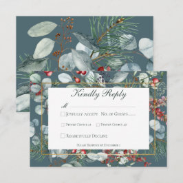 Cartão RSVP Casamento de Teal Greenery de Natal