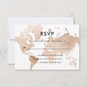 Cartão RSVP Casamento de Tema Elegante Viagem Mapa Dourado F