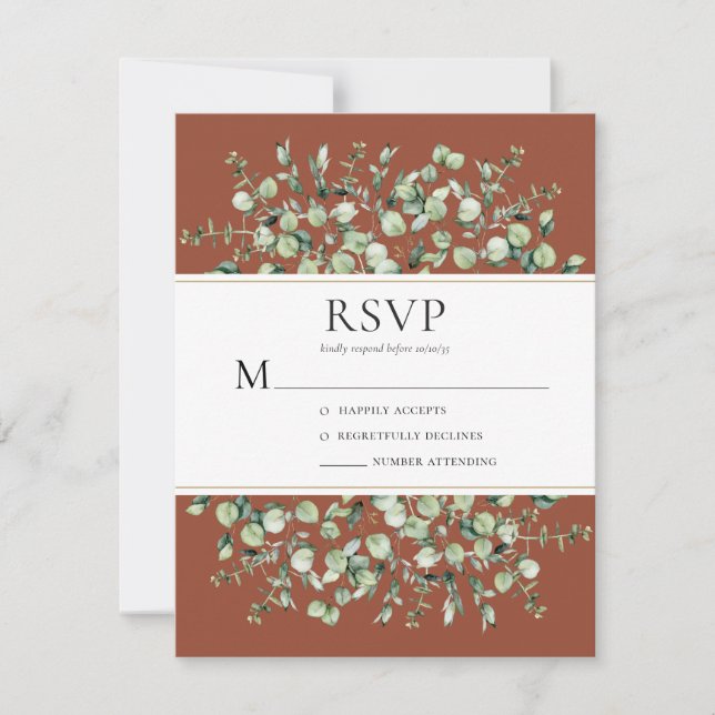 Cartão RSVP Casamento de Terracota com Eucalipto (Frente)