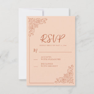 Cartão RSVP Casamento de Terracota de Pêssego Elegante 