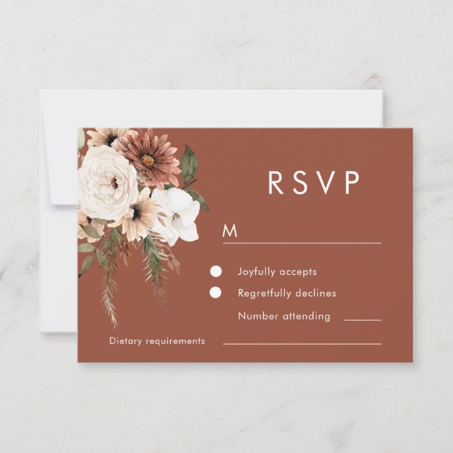 Cartão RSVP Casamento de Terracotta com Flores Modernas (Frente)