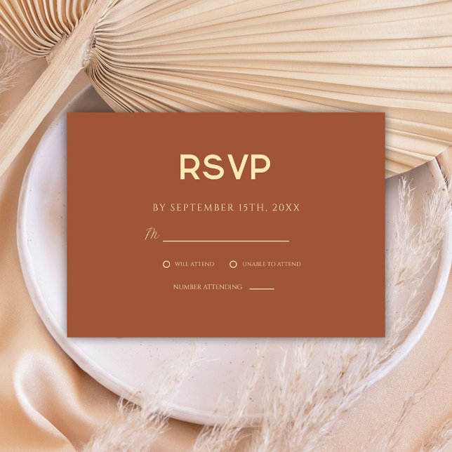 Cartão RSVP Casamento de Terracotta Minimalista (Minimalist Terracotta Wedding RSVP Card)