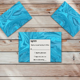 Cartão RSVP Casamento de Tinta Abstrato Azul Elegante