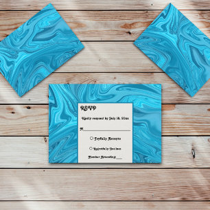 Cartão RSVP Casamento de Tinta Abstrato Azul Elegante