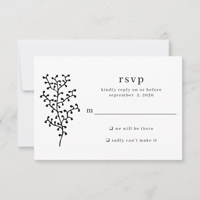 Cartão RSVP Casamento de Tipografia Botânica Simples (Frente)