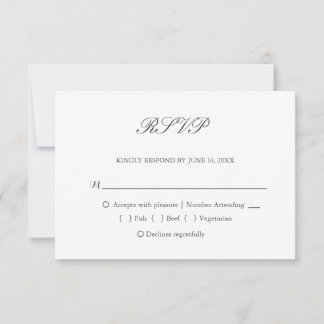 Cartão RSVP Casamento de tipografia branca cinza escuro elegan