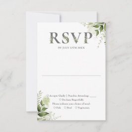 Cartão RSVP Casamento de Tipografia Floral Verde