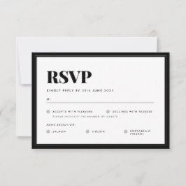Cartão RSVP Casamento de Tipografia Minimalista Branca Negros 