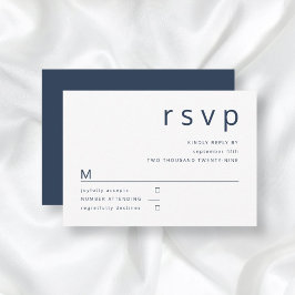 Cartão RSVP Casamento de Tipografia Minimalista Branco Azul-ma