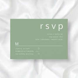 Cartão RSVP Casamento de Tipografia Simples Sage Green