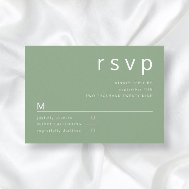 Cartão RSVP Casamento de Tipografia Simples Sage Green (Criador carregado)