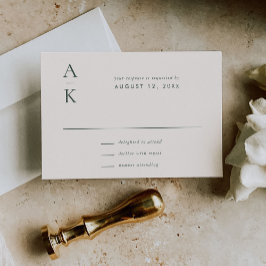 Cartão RSVP Casamento de Tom Terrestre em Monograma Verde Mode