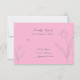 Cartão RSVP Casamento de Tulip Minimalista Rosa e Cinza