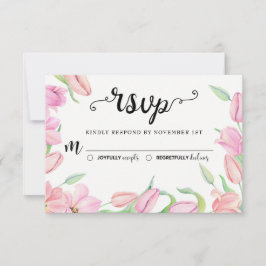 Cartão RSVP Casamento de Tulipas de Aquarela Rosa