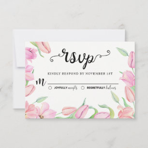 Cartão RSVP Casamento de Tulipas de Aquarela Rosa