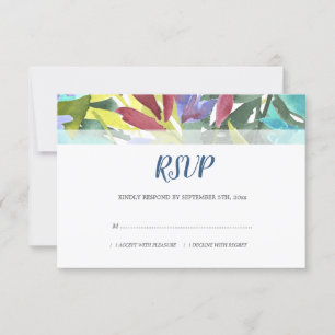 Cartão RSVP Casamento de Turquesa Foliar Floral Moderna