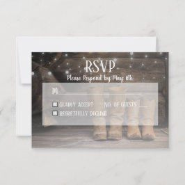 Cartão RSVP Casamento de Vaqueiro Russo Barn & Boots Western