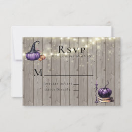 Cartão RSVP Casamento de Velas de Abóbora Roxo de Madeira Rúst