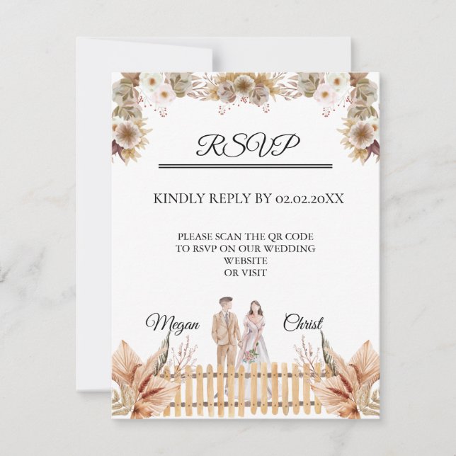 Cartão RSVP Casamento de verão com flores elegantes (Frente)