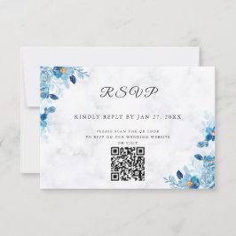 Cartão RSVP Casamento de verão com flores elegantes azuis