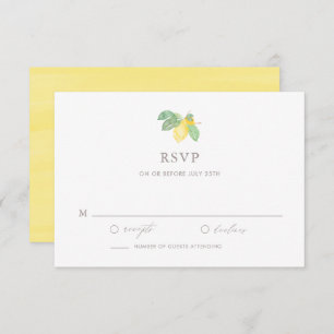 Cartão RSVP Casamento de Verão com Limão de Pastel Watercolor